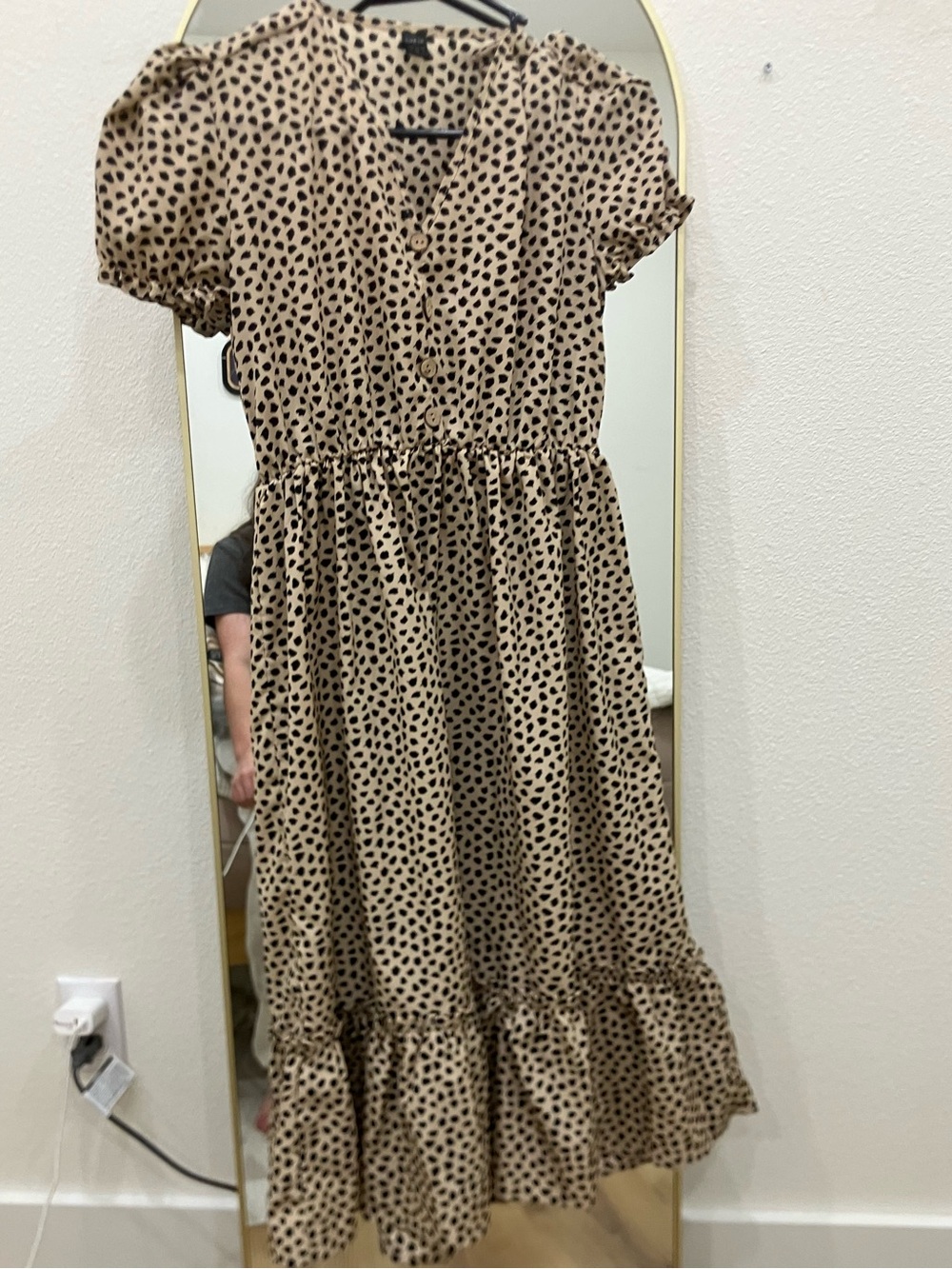 SHEIN Beige Dress with Black Spot Print